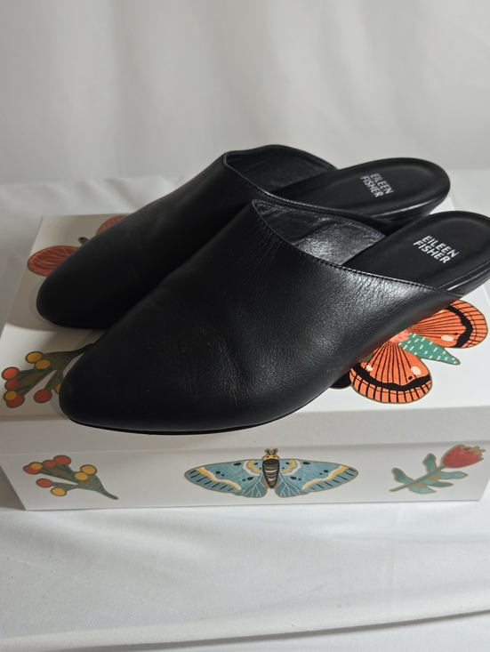 Eileen Fisher Shoes - Eileen Fisher Black Leather Slip-On Mules